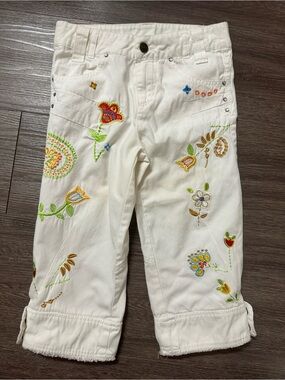 Vintage Mary-Kate and Ashley Girls 8 White Floral Embroidered Capri Pants Y2K